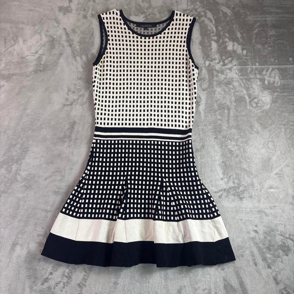 Timo Weiland Checkered Knit Dress Womens Sz 6 Black White Fit Flare Sleeveless